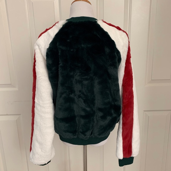 Y2K Striped Faux Fur Bomber/Track Jacket - Picture 5 of 10
